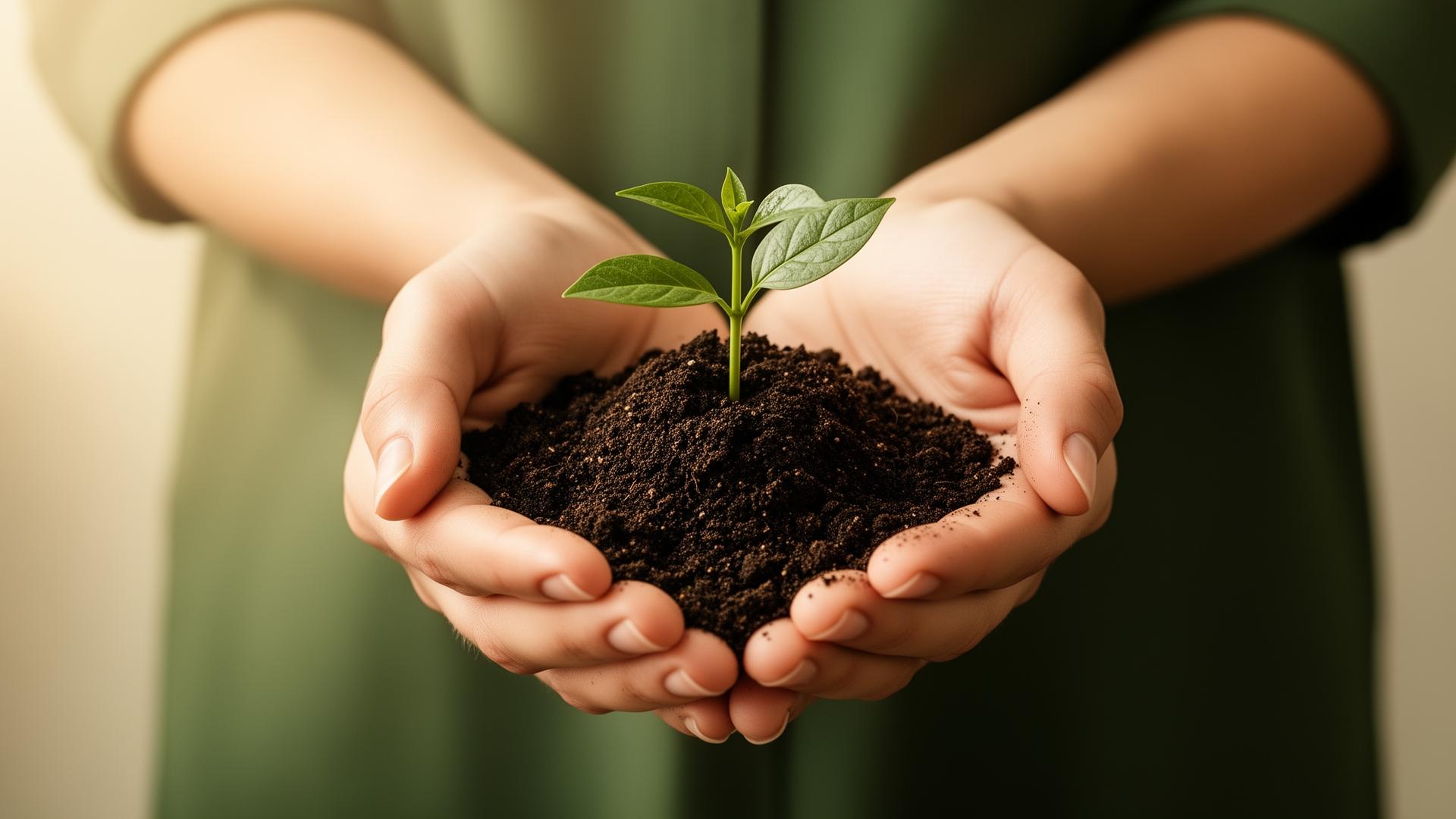Hands cradling a seedling — Brillianes sustainable luxury